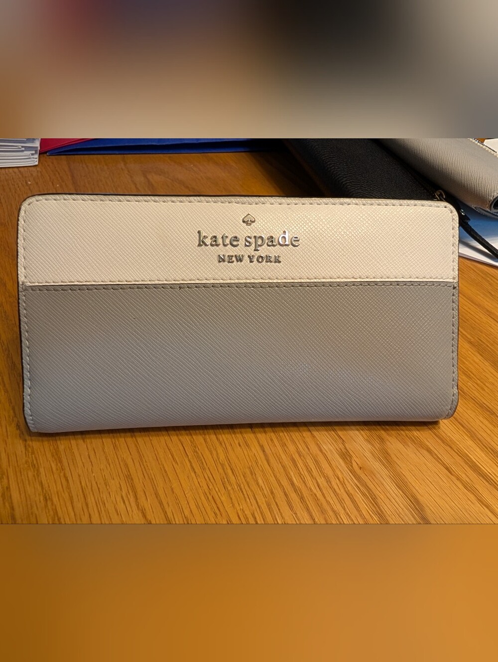 kate spade Two-Tone Cream and Light Gray Zip Wallet